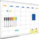Dry Erase Calendar Whiteboard for Wall, 36" x 24" Magnetic Monthly White Board Calendar Dry Erase, Wall Hanging Aluminum Frame with Tray for Home, School, Office (Silver Frame)