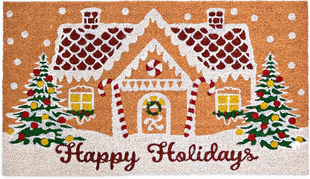 MAINEVENT Gingerbread House Door Mat 30x17 Inch, Gingerbread House Doormat for Covered Outdoor Area, Christmas Welcome Mat w/Non-Slip Backing