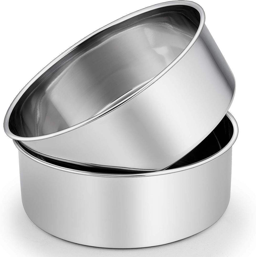 P&P CHEF 8 Inch Cake Pans Set, Round Baking Pan Stainless Steel Layer Birthday Wedding Cake Oven Pans, Non Toxic & Heavy Duty, Deep Side & Mirror Finish, Dishwasher Safe, (2Pcs)