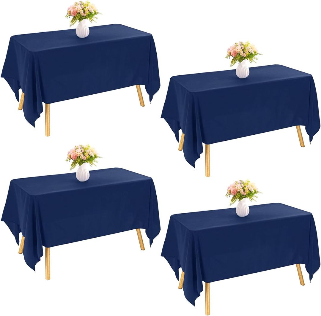 4 Pack Rectangle Tablecloth for 6 Foot Tables Washable Polyester Table Cover for Wedding Dining Table Parties Banquet70x120 Navy Blue (70inch x 120inch)