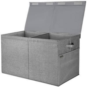 BALEINE Fabric Storage Bins with Lid, Collapsible Extra Large Storage Boxes Bins Baskets with Divider for Home Organizing (25"x13"x16", Grey)