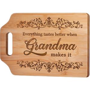 AceThrills Grandma Gifts for Grandma Christmas Birthday Gifts from Grandkids for Mother's Day - Engraved Bamboo Cutting Board 12.3"L x 8.7"W x 0.4"Th (Everything Tastes Better)