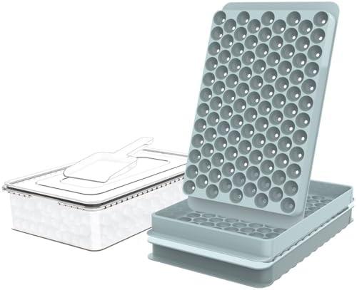 WIBIMEN Mini Ice Cube Trays, Small Tiny Round Pebble Crushed Nugget Ice Trays for Freezer with Lid - Chilling Drinks Coffee Juice(2 Pack/0.55In - Blue)