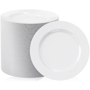 FOCUSLINE 100 Count White Plastic Dessert Plates 7 Inch, Disposable Heavy Duty Plastic Plates for Weddings, Parties and Events