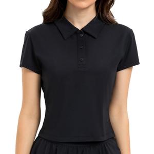 Women's Cropped Polo Shirts Athletic Golf Tennis Shirts Short Sleeve Moisture Wicking Collared Sports T-Shirts, Medium