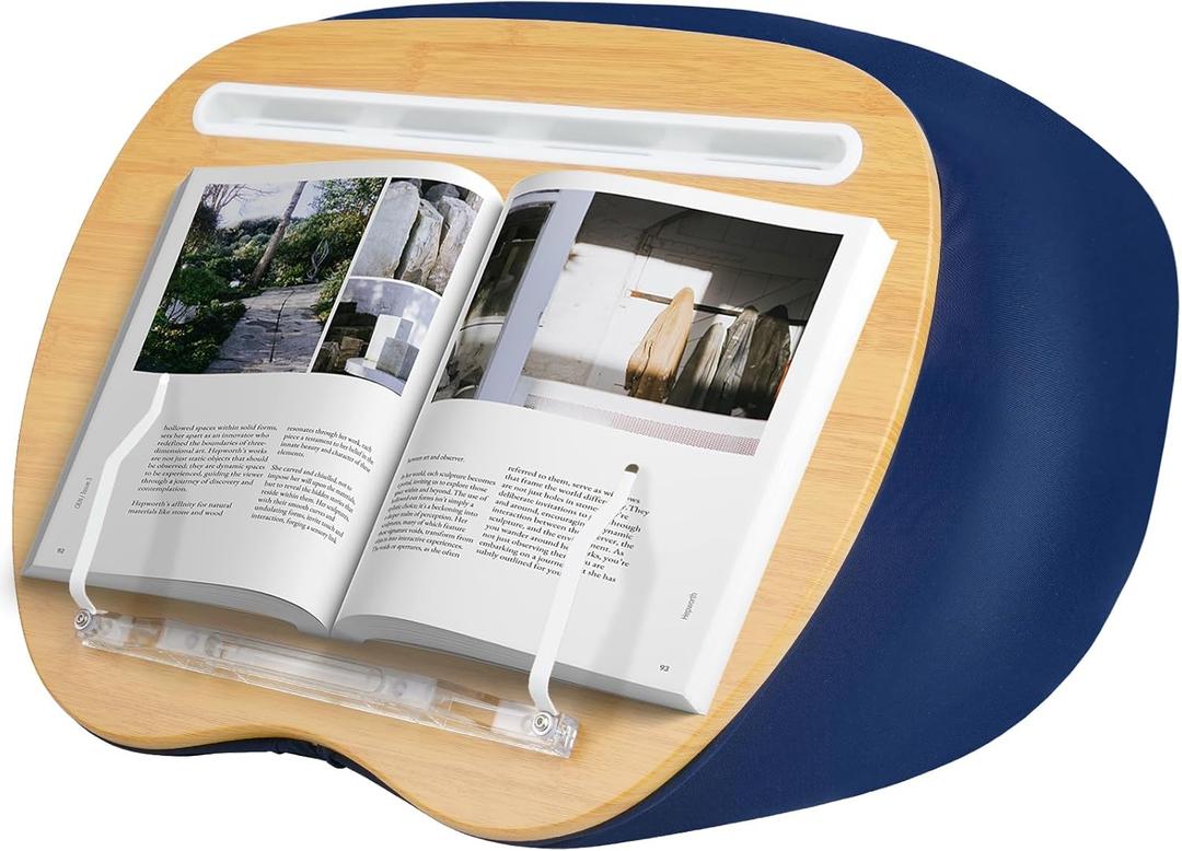 Lap Desk XL Beanbag Book Stand Book Holder for Reading in Bed Hands Free Reading Pillow,Laptop Desk Tablet 400g Weight for Enhanced Stability Gift for Book Lovers (Blue, Large)