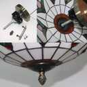 Tiffany Style Ceiling Light Vintage Stained Glass Flush Mount Ceiling Lighting Fixtures Lamps (12 Inch W)