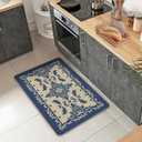 Vintage Baroque Welcome Front Door Mat, Retro Blue Symmetric Scroll, 17''x29''