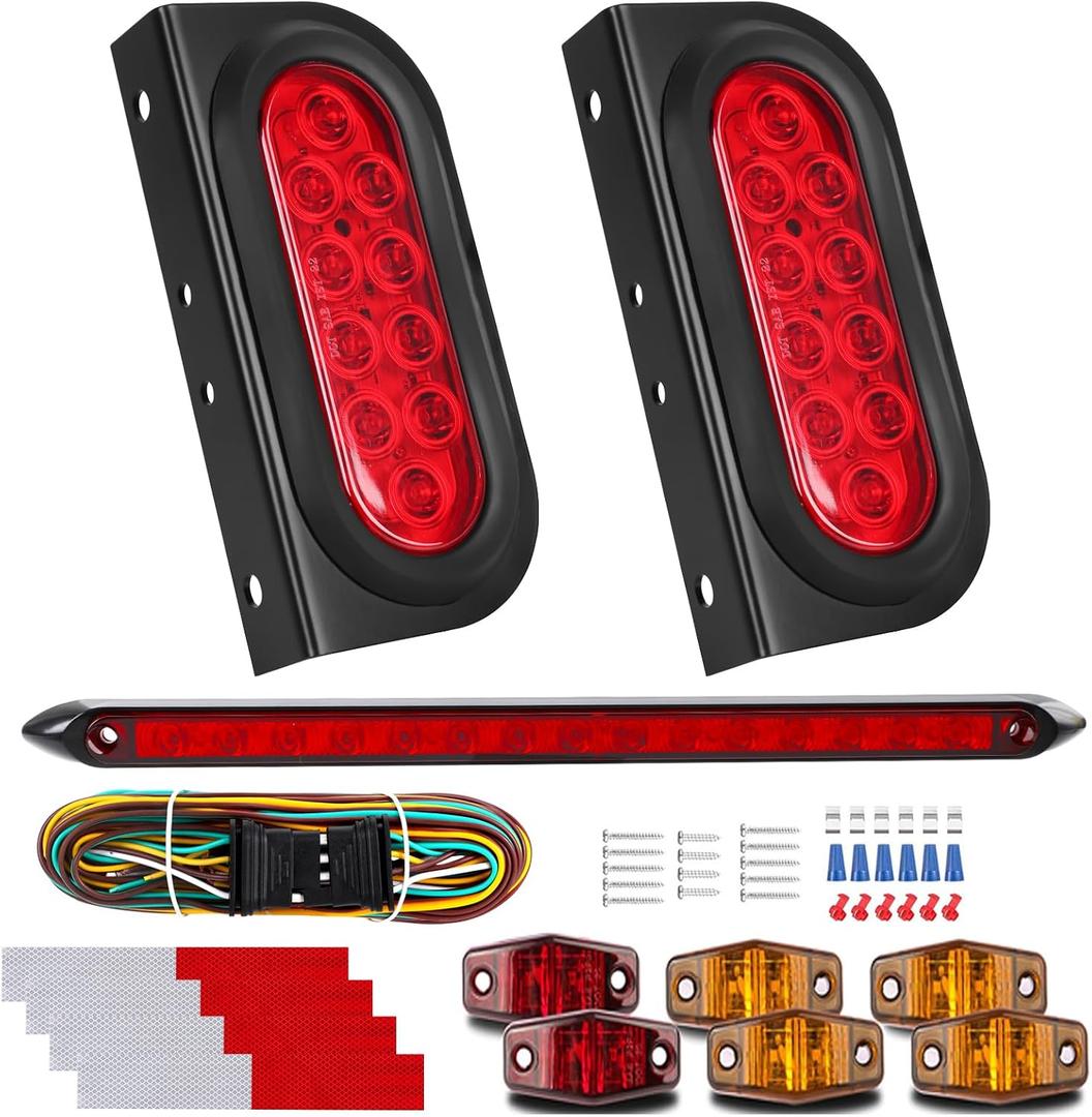 LIMICAR 6 Inch Oval Trailer Lights, Trailer Light Bracket with Light Bar and Wiring, 2PCS Waterproof Stop Brake Backup Reverse Lights for Boat RV Truck