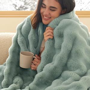 Bedsure GentleSoft Fluffy Fuzzy Twin Blanket, Soft Cozy Fleece Faux Fur Blanket, Pink Decorations Minky Velvet Couch Cover, Thick Warm Plush Women Men Birthday Gifts, 870GSM, Sage Green