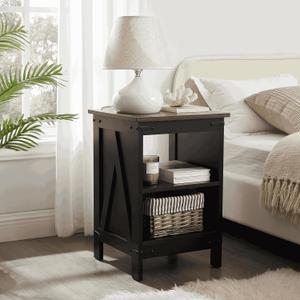 CAWS Farmhouse End Table Rustic Wood Nightstand, Modern Side Table for Living Room & Bedroom, Rectangular Bedside Table, Vintage Wooden Table, Perfect for Couch or Corner, Simple & Stylish, Black