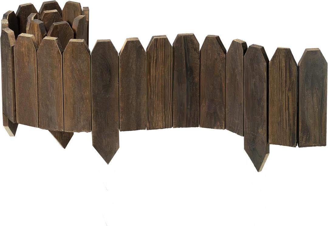 Wood Garden Edging, Wooden Fence Border Decorative Small Picket Panels for Flower Bed Barriers and Landscape Fencing (5.9" H x 47" L, 1 Pack)