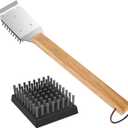 SIMPLETASTE Grill Brush and Scraper for BBQ, Durable & Effective, Replaceable Stainless Steel Head, Wooden Handle Wire Grill Brush for Outdoor Grill, Barbecue Accessories (Normal)