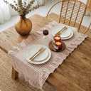 HunnmingRe 1 Pcs Brown Plaid Gingham Ruffle Table Runner 118 x 13.8'' Farmhouse Table Runner 100% Cotton Scalloped Long Dresser Scarves for Mothers Day, Dining Room, Wedding, Kitchen Rustic Home Decor