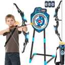 Kids LED Standing Archery Set with Bow & Arrows  Outdoor Sports Toy Gift for Boys & Girls Ages 4-12, Safe & Fun Target Practice Game, Blue