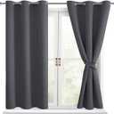 Hiasan Short Blackout Curtains for Bedroom - Thermal Insulated & Light Blocking Window Curtains for Living Room, 2 Drape Panels Sewn with Tiebacks, Dark Grey, 42 x 45 Inch