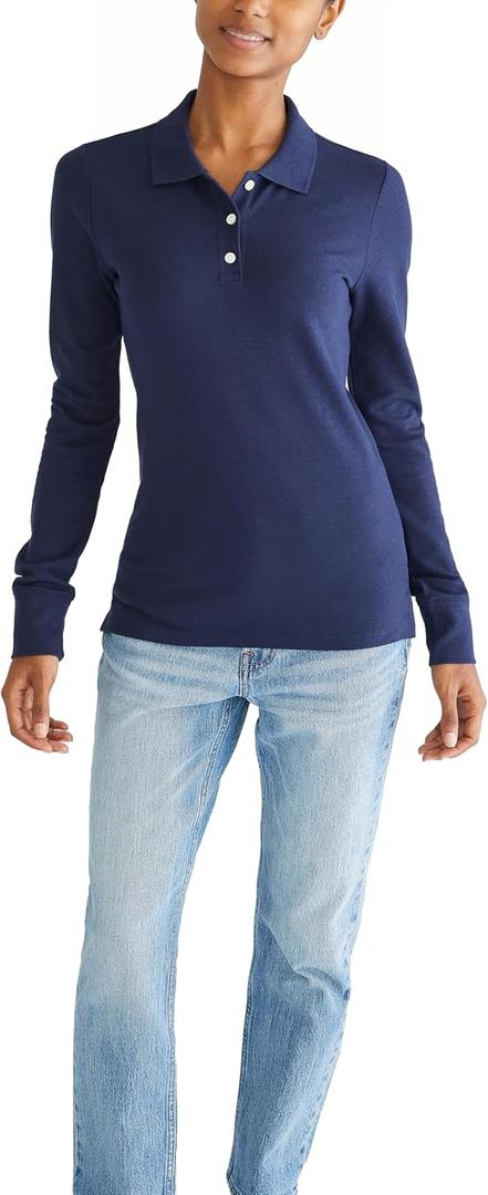 Aeropostale Women's Aero Uniform Polo Long Sleeve (Large, Heritage Navy)