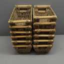 Marsui 12 Pcs Small Hand Woven Wicker Baskets with Wooden Handles, Seagrass Rattan Storage Baskets Bin Organizer Shelf Pantry for Bathroom Storage Towel Kitchen Washroom Gifts Decor, 9" x 6" x 4"