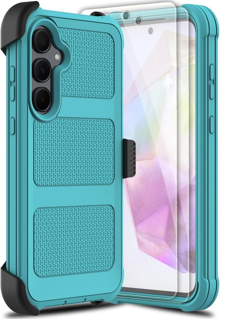 Samsung Galaxy A35 5G Case with 2 Pack Hard Tough Heavy Duty Rugged Shockproof Protective Cell Phone Case (Blue Green)