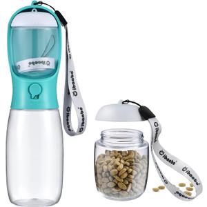 Dog Water Bottle with Food Container, Travel Puppy Water Bowl, Portable Pet Dispenser, Dog Stuff Accessories Items, Puppy Essentials Necessities for Yorkie Chihuahua Cat Walking and Hiking (19oz, #07 Green)