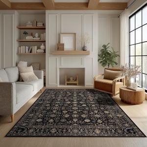 Area Rug Non Slip Machine Washable Ultra Soft Living Room/Bedroom/Kitchen/Outdoor/Classroom Black Gold, 5'×7'