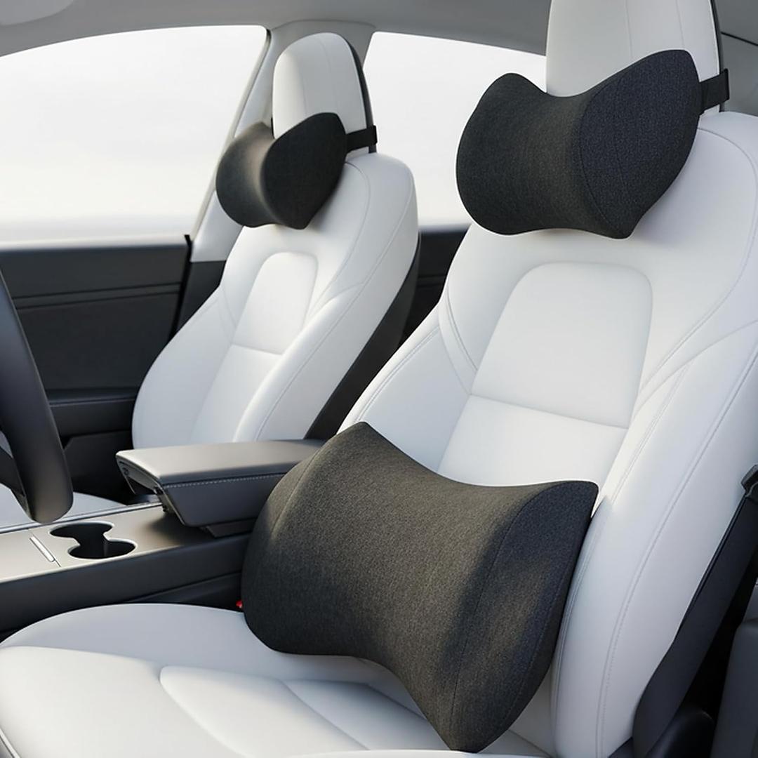 Lumbar Support Pillow for Car, Car Neck Pillow Kit for Pain Relief with Adjustable Strap, Car Headrest Pillow Ergonomic Design for Comfort