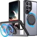 360 Rotatable Magnetic Stand for Samsung Galaxy S25 Ultra Case with Ring Kickstand, Compatible with Magsafe,Military Grade Shockproof Translucent Protective Case - 6.9 inch,Black