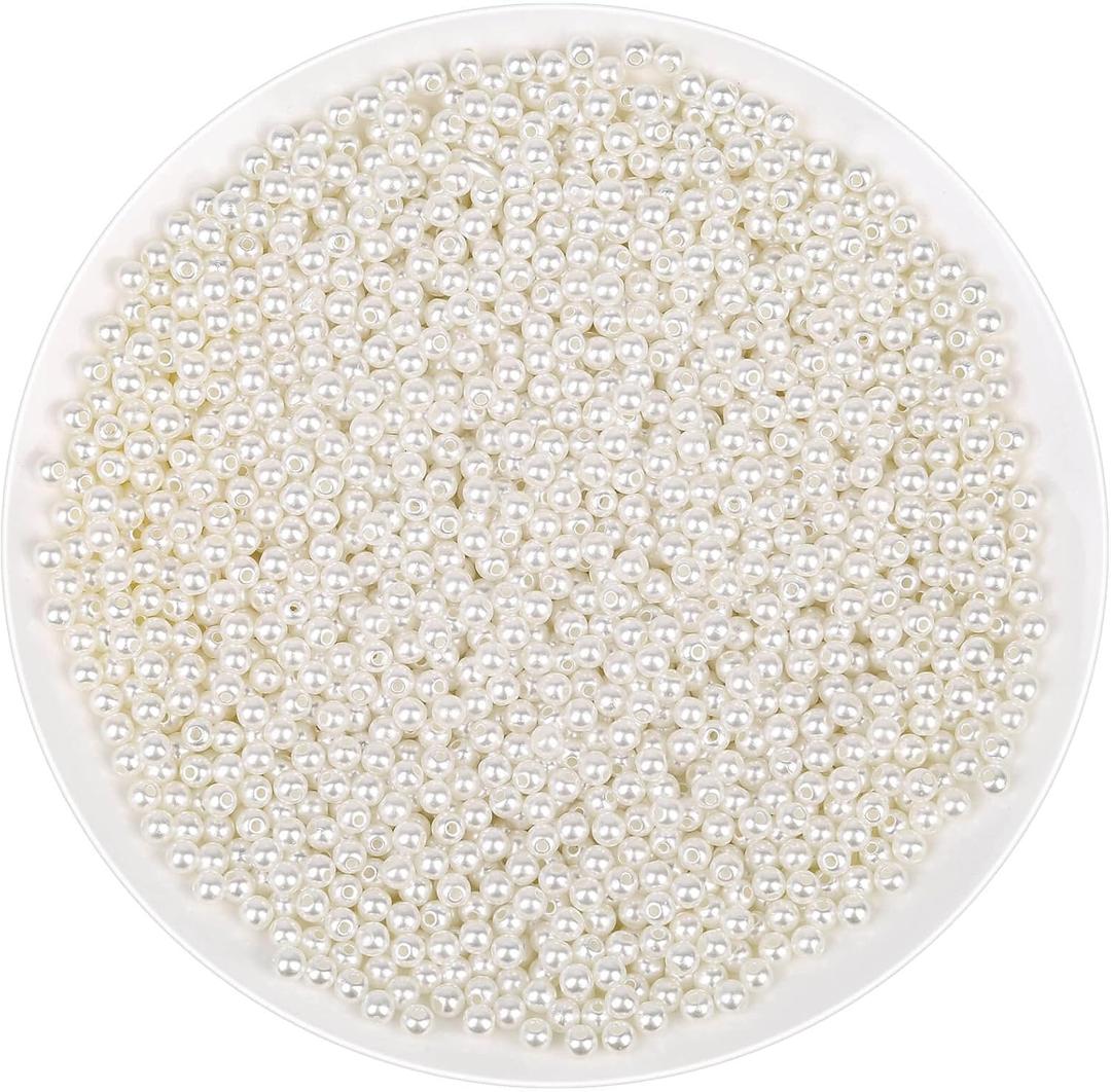 Pearl Beads for Craft, Anezus 2000pcs Ivory Faux Fake Pearls, 4 MM Small Sew on Pearl Beads with holes for Jewelry Making, Bracelets, Necklaces, Hairs, Crafts, Decoration and Vase Filler