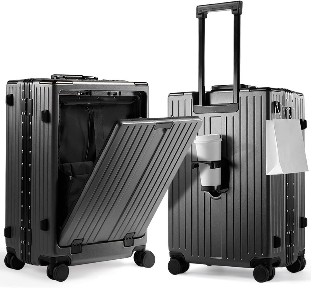 UrbanExplorer 20 Inch Carry On Luggage TSA Approved, Aluminum Frame Zipperless Luggage Carry On with Compartment for Short Trips, ABS+PC Hard Shell Suitcases with Spinner Wheels, Gray