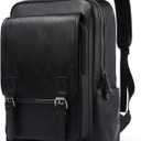 Leather Backpack fits 15.6 Inch Laptop Vintage Backpack Waterproof Flap Bookbag for Men Leather Travel Backpack for Men Casual Knapsack Black