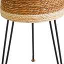 YMYNY Pouf Ottoman, Handmade Natural Water Hyacinth, Pastoral Style Footrest, Footstool with 4 Metal Legs Round Vanity Stool for Bedroom, Hallway, Living Room 12.59"L12.59"W17.71"H White UHBD029W