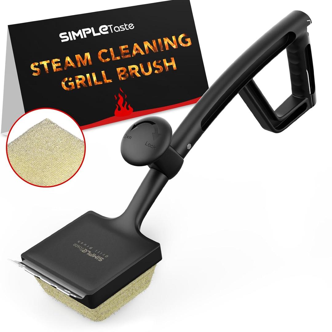 SIMPLETASTE Grill Brush and Scraper Bristle-Free for Outdoor Grill, Steam Cleaning Brush, Transformable Brush and Scraper Cleaner, Safe for Stainless Steel Grates Cast Iron, BBQ Accessories Tool