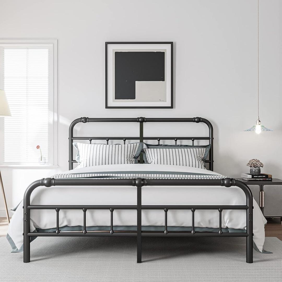 BOSRII King Size Bed Frame with Headboard and Footboard, 18 Inches High, 3500 Pounds Metal Slats Support for Mattress, No Box Spring Needed,Noise-Free, Black