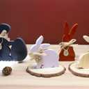Easter Decorations for Home: 4 pcs Bunny Table Decorotions Wooden Bunny Decorotions Centerpiece Signs with Bow Tie, Sign, Rustic Tiered Tray Decor Farmhouse Bunny Decorations for Table, Vintage Easter Gifts