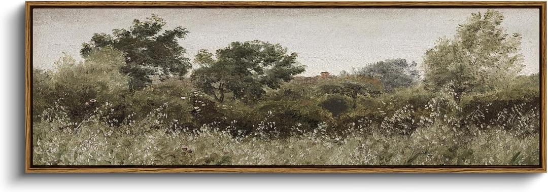InSimSea Extra Large Framed Vintage Wall Art, Living Room Country Farmhouse Decor, Grassland Landscape Paintings, Canvas Prints, Retro Scenery Long Picture for Bedroom Above of Bed,12x36inch