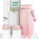 Breast Milk Cooler Bottle - 12H+ Ice-Cold/24H Safe Storage, Compatible with Spectra Pumps, TSA Approved Travel Chiller, 18oz (2x9oz) Lightweight Leakproof Container for Work, Pink