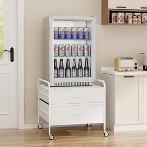 VOWNER Mini Fridge Stand with Storage, Heavy Duty Beverage Refrigerator Stand with 2 Fabric Drawer, Fridge Cart with 4 Lockable Metal Wheels, 220LBS Capacity 22"Lx23.6"W, for Dorm Apartment Office