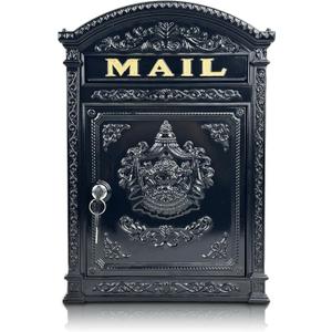 Vintage Mailboxes for Outside, Large Cast Aluminum Locking Mailbox, Weatherproof Metal Mail Boxes for House Outside, Decorative Mailbox Wall Mount for Home Outdoor(12.28"x17.51"x3.62")