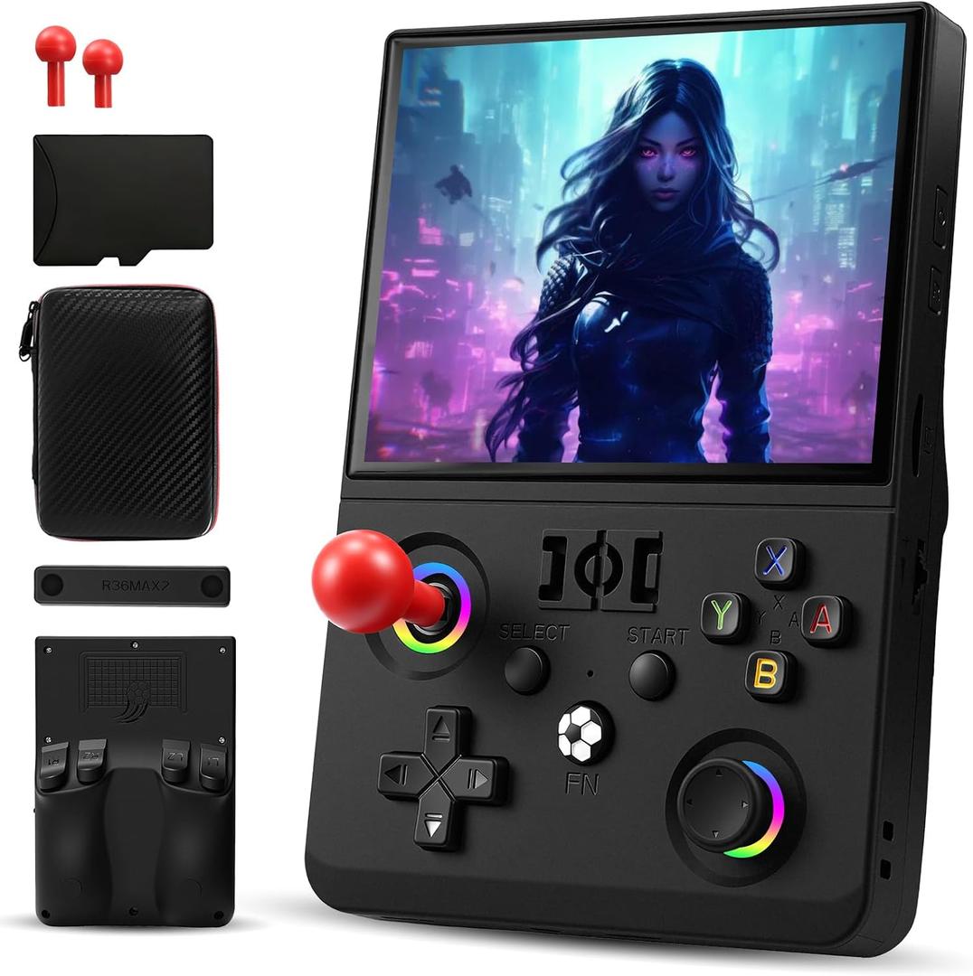 R36MAX Retro Handheld Game Console, 4.5" IPS HD Screen 1024*768 Retro Gaming Console with Detachable Joystick, 20,000+ Classic Games, 30+ Emulators, Protable Hand Held Video Games (Black)