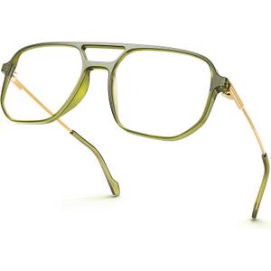 VISOONE TR90 Blue Light Blocking Glasses Women Men Octagon Aviator Anti Eyestrain Lightweight Metal Temple Marion (Olive Green)