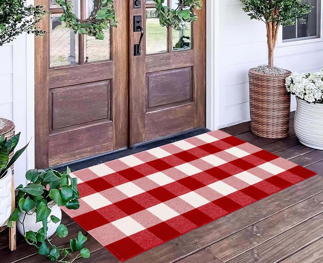 Red Hallway Runner Rugs:2x4 Ft Christmas Machine Washable Pliad Rugs for Kitchen, Small Checkered Carpet for Bedroom Living Room, Soft Non-Slip Rugs for Laundry Girls Nursery Bathroom Home Entry Decor