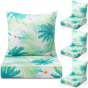 Hoteam 4 Set Outdoor Chair Patio Cushions 20 x 20 Inch Deep Seat Waterproof Chair Cushions for Patio Furniture Set Replacement Removable Seat and Back (Palm)