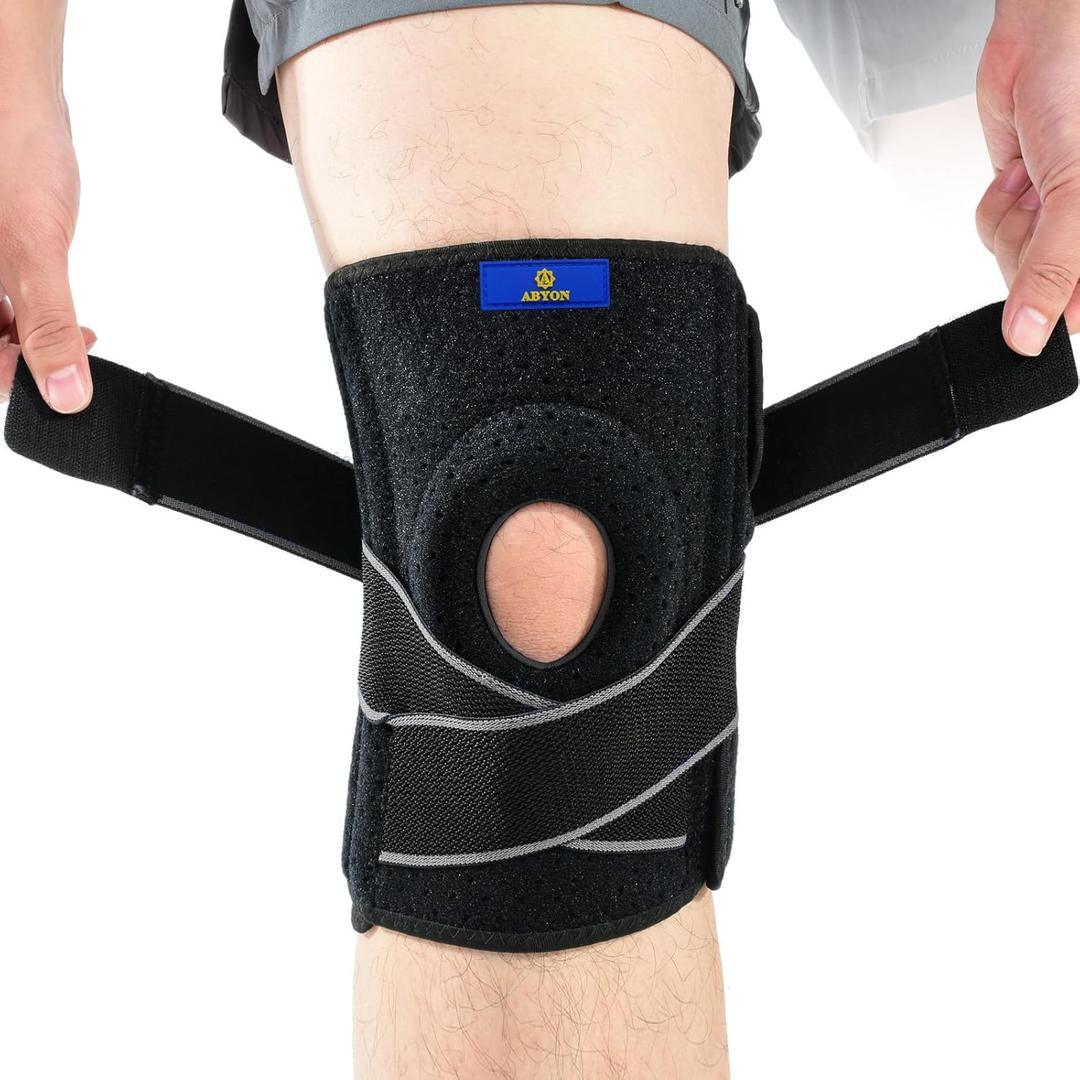 ABYON Adjustable Knee Brace for Men & Women - Maximum Support with Dual Side Stabilizers & Crossed Compression Straps for Meniscus Tear, ACL, MCL, LCL, Patella Injury and Post-Surgery Recovery (FSA/HSA Eligible)  (2X-Large/3X-Large (Pack of 1), Black-gray)
