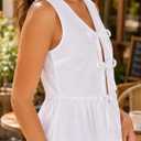 Avanova Women Tie Front Tank Tops Striped Peplum Blouse White Medium (White)