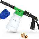 Ohuhu Car Wash Foam Gun, Soap Sprayer With 3/8" Brass Connector & Washing Mitts, Dual Filtration, 6 Levels of Foam Concentration, Quick Connect to Most Garden Hose (Green)