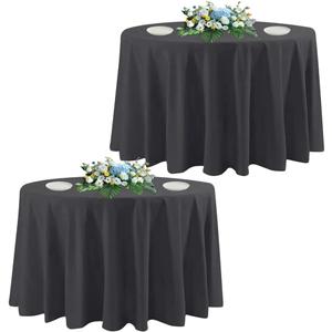 2 Pack Round Tablecloth White 120 Inch, Stain Resistant and Wrinkle Polyester Fabric, Washable Table Cover for Kitchen Dining, Wedding, Buffet Table, Holiday Party