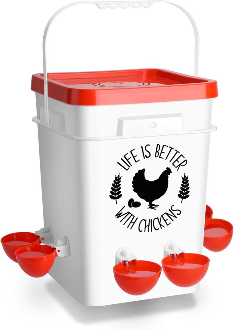 Tgeyd Chicken Waterer 5 Gallon, with 6 Enlarge Automatic Water Cups, Large Cicken Waterer for Chicken Duck and Goose