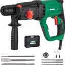 1" SDS-Plus Lightweight Rotary Hammer Drill, 9 Amp 4 Functions Corded Variable Speed Rotomartillo with Safety Clutch for Concrete, Includes 3 Drill Bits,2 Chisels,Carrying Case