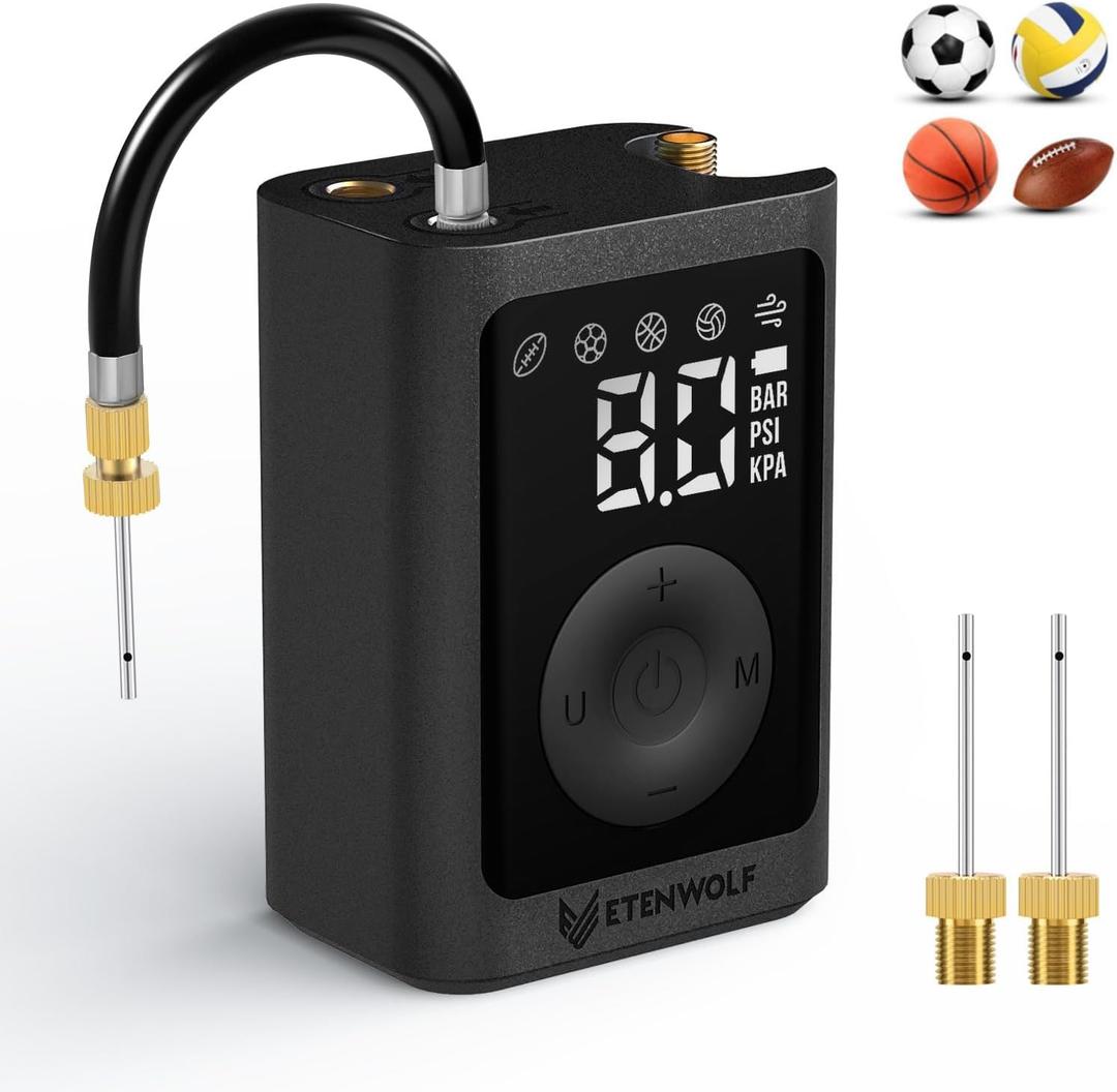 ETENWOLF P300 Plus Ball Pump, Electric Basketball Pump Inflation and Deflation, with 3200 mAh Rechargeable Battery, Air Pump for All Sports Balls (Black)