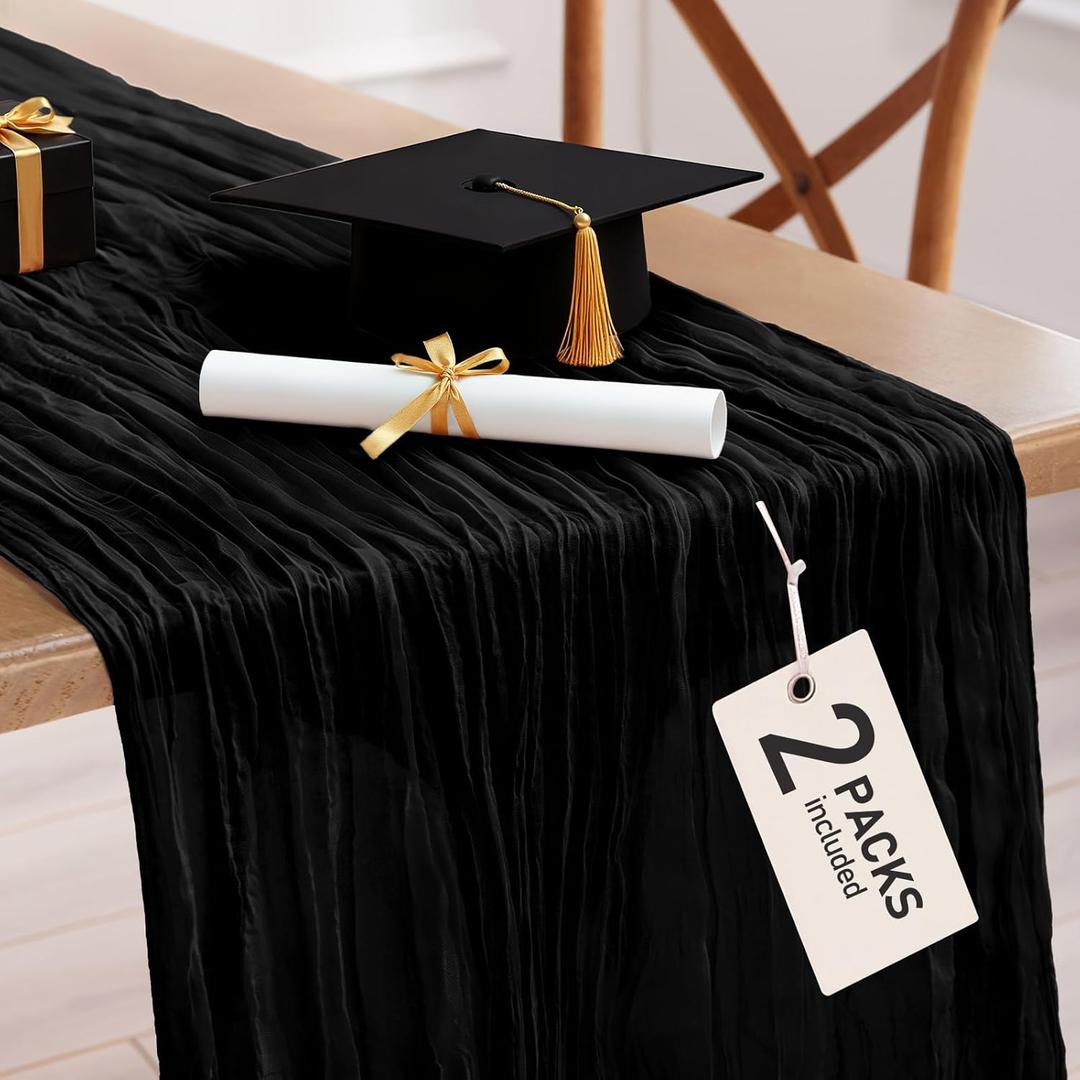 Pureegg 2-Pack Cheese Cloths Table Runner, 120'' Boho Table Cloth Decorations for Party, Baby Shower, Wedding and Farmhouse, Fabric Room Decor, Black
